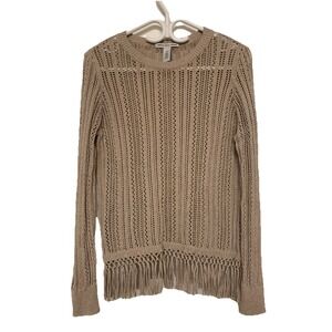 Cotton By Autumn Cashmere Fringe Sweater Small Open Knit Luxury Boho Coastal